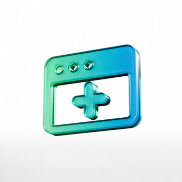 3d glossy blue web browser window icon with a plus sign