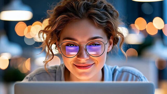 Woman with glasses using laptop