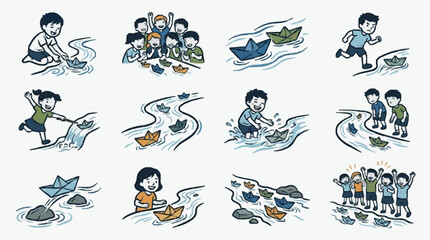 Vector illustration set of various birds in flight and perching. © Cintia