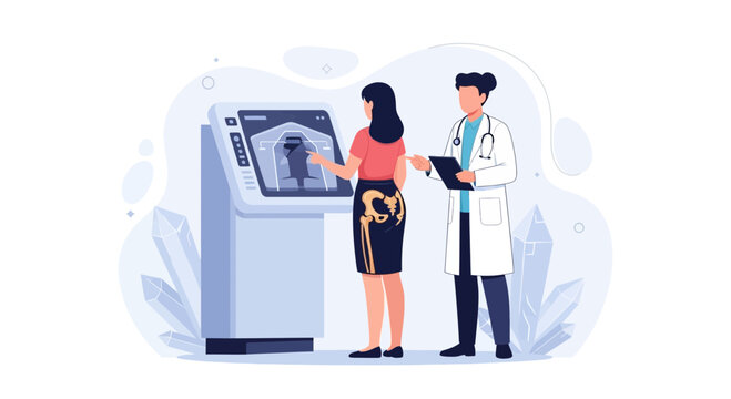Doctor and Patient Examining Bone Scan on Futuristic Medical Display
