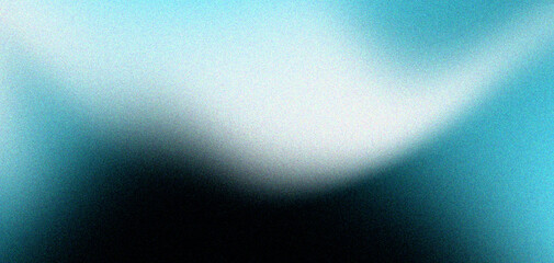 Glowing blue gradient shape on black grainy background, abstract noise texture light blurs on dark poster, banner backdrop, tech webpage header or digital wallpaper design © Mifta