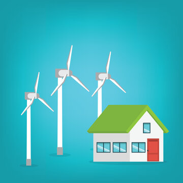 Residential Wind Energy Infrastructure Sustainable Home Power Vector Illustration	