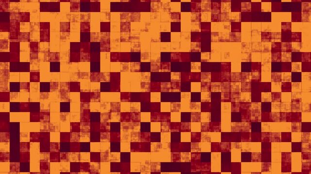 Abstract digital glitch background, with shifting orange, and red pixel, mosaic pattern