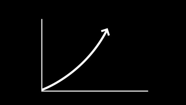 Animated growth chart arrow rising on x and y axis, financial success concept, minimalist white line on black background