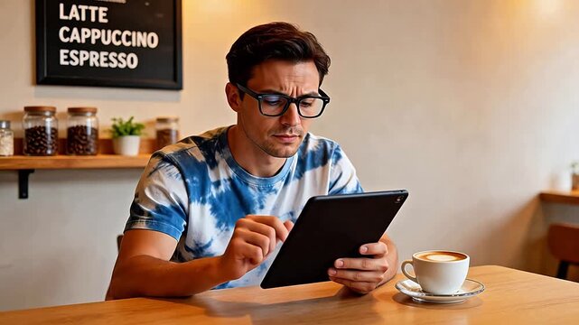 Man using tablet in coffee shop