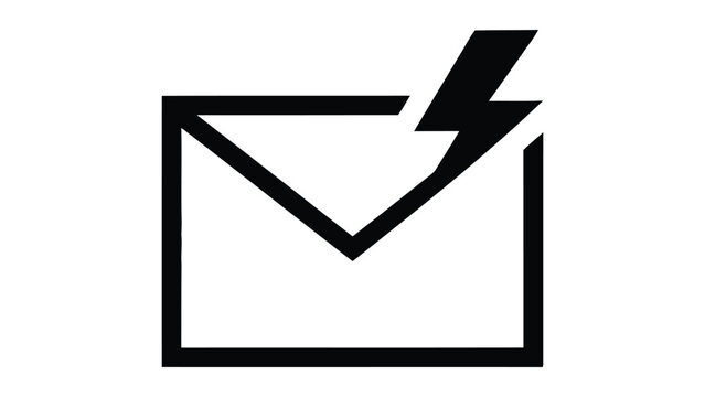 Black envelope with lightning bolt on white background, isolated