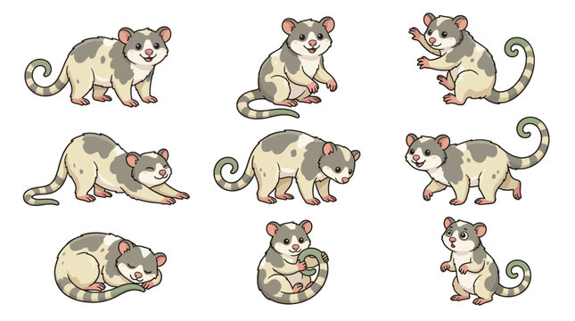 Ferret character sheet poses various playful cartoon ferrets in different positions and facial expressions together.
