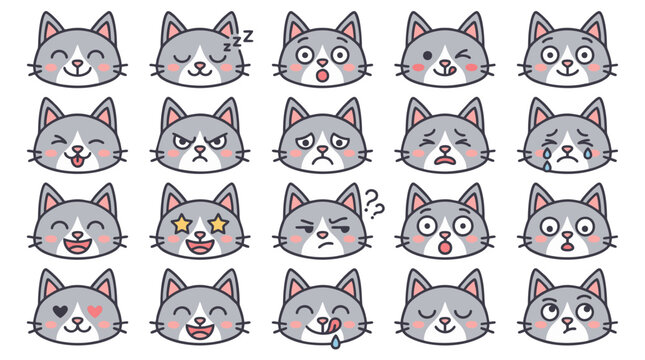 Cartoon wolf emoticon faces icons set for pet travel accessories