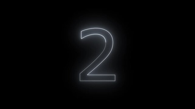Glowing Neon 2 number educational mathematics text icon animation on black background. a dynamic motion and glowing neon number countdown icon animation.