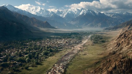 Fototapeta premium People gathering in Leh valley during a traditional mountain celebration