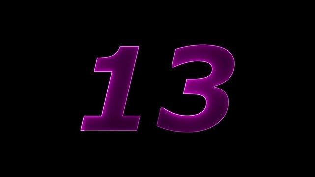 Glowing Neon 13 number educational mathematics text icon animation on black background. a dynamic motion and glowing neon number countdown icon animation.