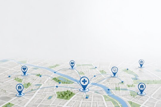 Abstract city health access infrastructure map concept