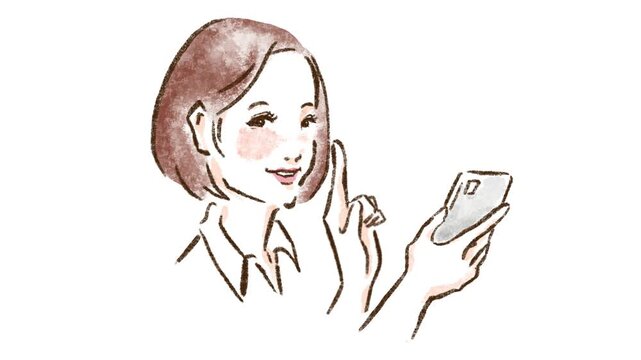 スマホを操作する笑顔の美しい女性　ループ動画