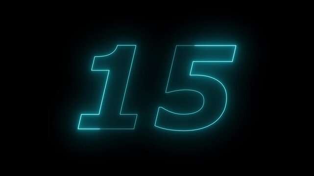 Glowing Neon 15 number educational mathematics text icon animation on black background. a dynamic motion and glowing neon number countdown icon animation.