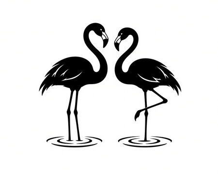 Black Flamingo Couple Silhouette Icon Vector Style | Elegant Tropical Bird Logo Isolated