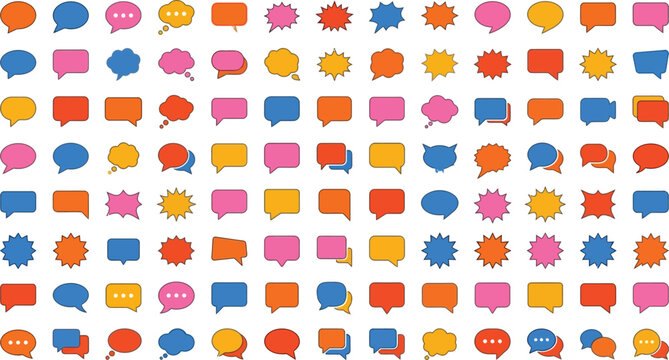 Colorful Speech Bubble Icon Set with Chat Message Communication Comment and Dialogue Symbols for User Interface Design