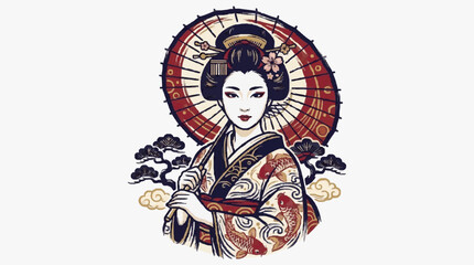 Fototapeta premium Vintage illustration of a woman in traditional dress.