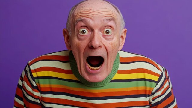 Surprised Elderly Man in Striped Sweater