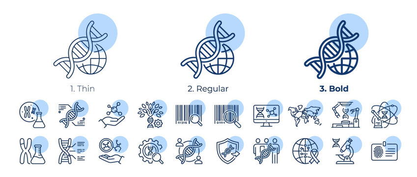 A collection of various science and genetics themed line art icons.