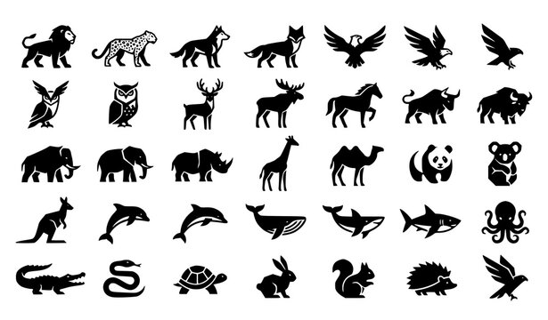 Minimal Geometric Animal Logo Set with Abstract Wildlife Brand Identity Icons