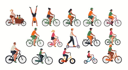 Cycling, bicycle, bike, riders, transportation, icons, set of 13, vector graphics © imran