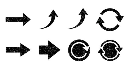 Black grunge arrows, directional icons, circular symbols, navigation signs, vector graphics © imran