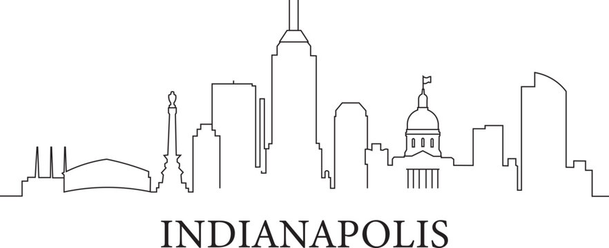 Simple line art shows Indianapolis skyline silhouette