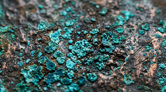Close-up view of vibrant turquoise mineral deposits on rugged rocky surface