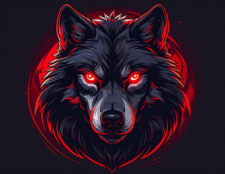 Fierce wolf illustration with glowing red eyes and dark background
