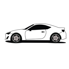 Naklejka premium sedan coupe car black and white side view vector