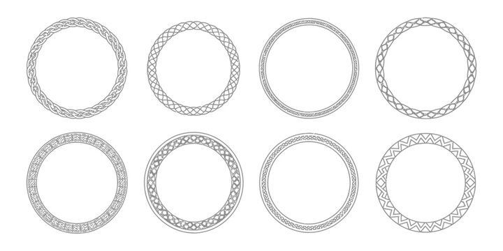 Celtic circle frames vector set featuring vintage round border designs with intricate Celtic knots, braided ornaments, and traditional Northern Irish motifs, perfect for decorative, cultural, and heri