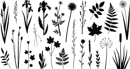 Mixed Wildflower, Leaf, and Grass Silhouette Vector Set with Minimalist Botanical, Nature, and Garden Icons for Design Projects © Art by Chandon