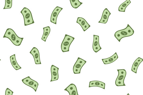 Seamless pattern with falling dollar bills