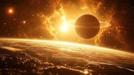 Golden space rings and planets © TITISCAHYA
