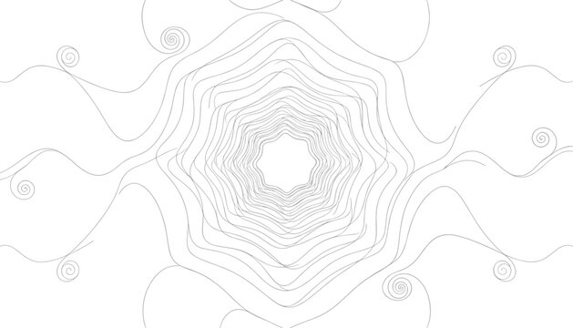 Elegant thin black line mandala pattern on a clean white background with spiral design elements.