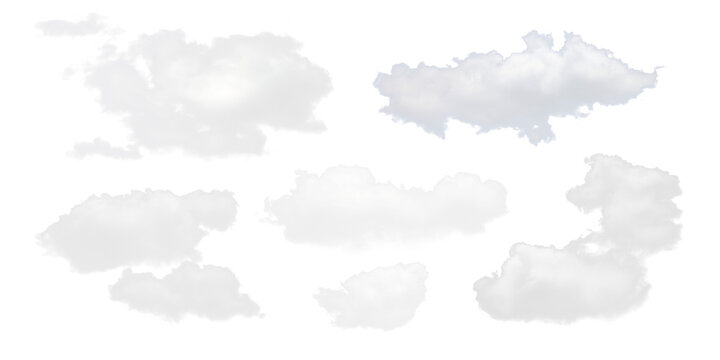 Set of Realistic White Fluffy Clouds Cutout PNG
