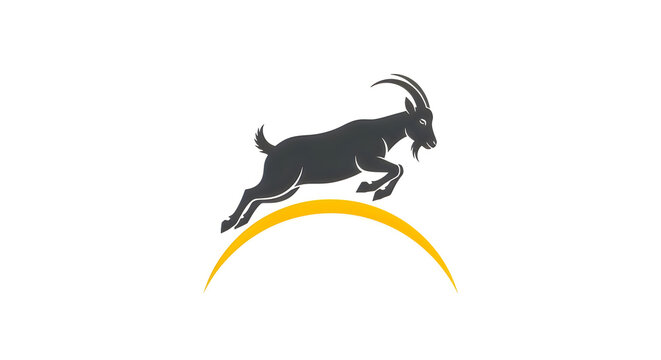 Minimalist jumping ibex logo design over golden horizon line