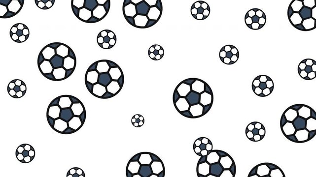 Many scattered black white patterned soccer balls design style simple icon set on alpha channel.