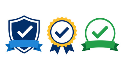 Fototapeta premium Set of check mark badges with shield, seal, and ribbon icons