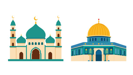 Islamic architecture landmark icons with domes and minarets © icon_art