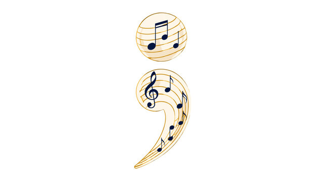 Musical semicolon symbol with notes and staff lines