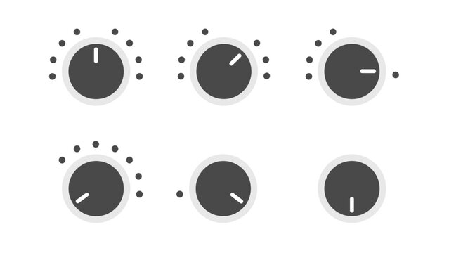 Set of round volume control knobs in different positions