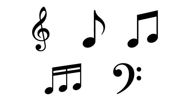 Black musical note and clef symbols isolated on white