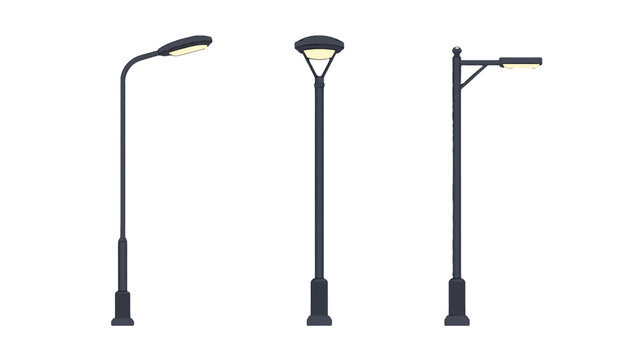 Set of modern street lamps isolated on white background