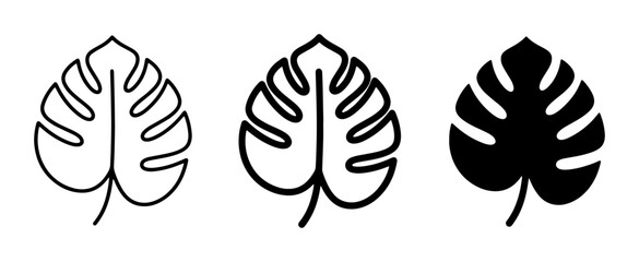 Fototapeta premium Monstera Leaf Icons, Tropical Plant Silhouette, Outline Vector Art Set for Nature Design