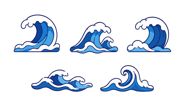 Set of stylized blue ocean wave vector illustrations