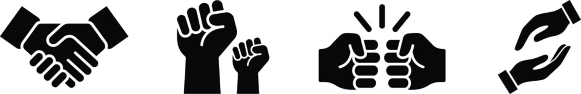 Business interaction and human communication gestures icon set with handshake fistbump agreement