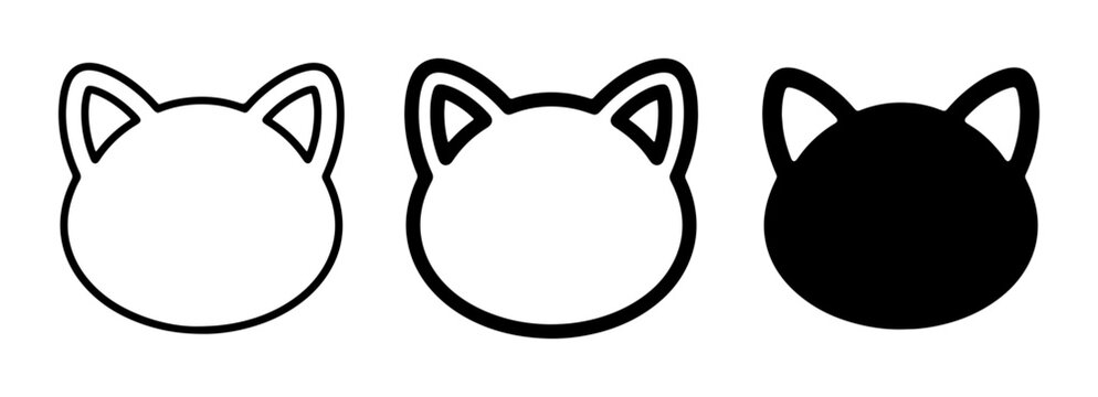 Minimalist Cat Head Icons, Simple Animal Faces, Outline and Silhouette Vector Graphics for Pet Brands and Design Projects