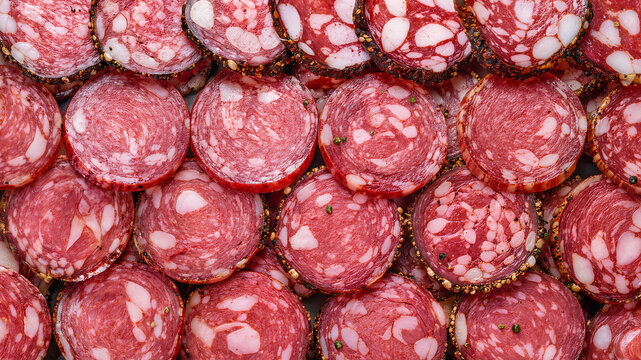 Sliced salami sausage pattern full frame texture