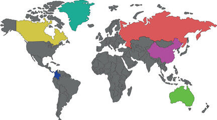 Fototapeta premium Infographic world map highlighting selected countries with vibrant colors